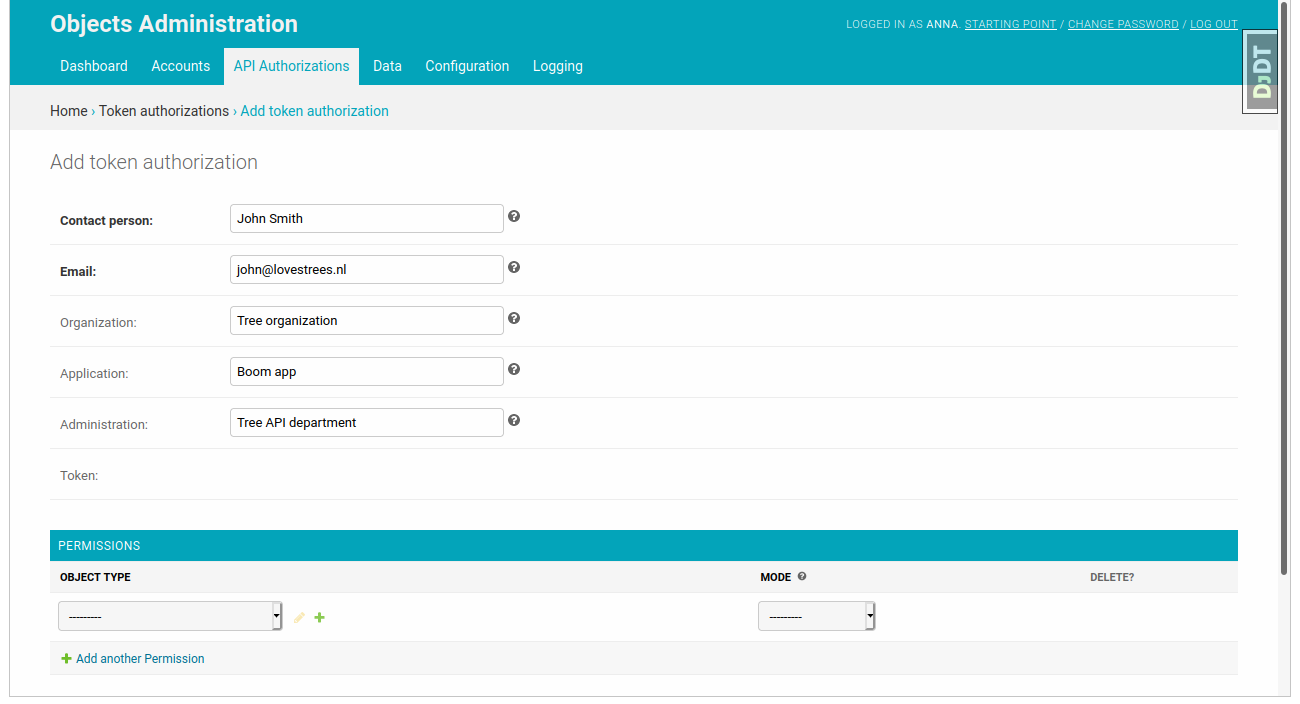 Fill in the form and click on "save" button