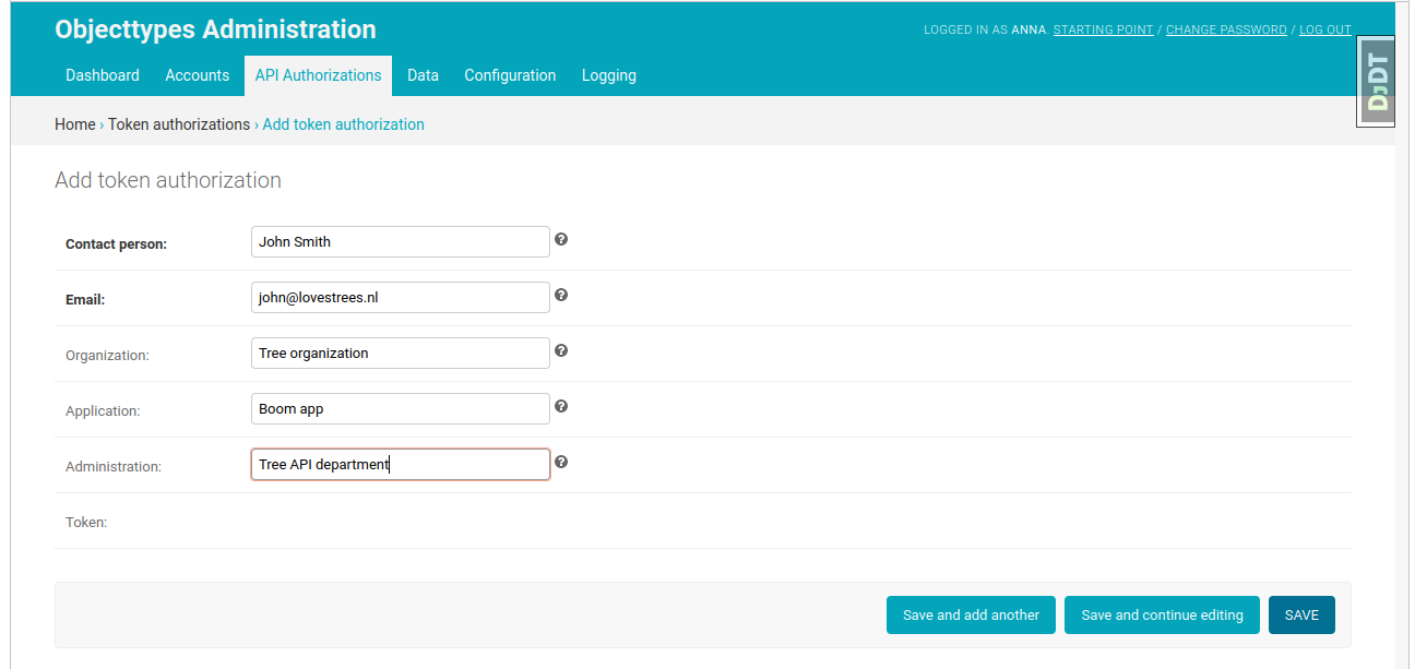 Fill in the form and click on "save" button