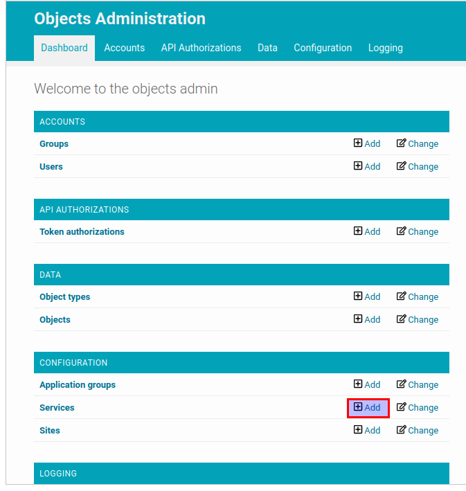 Click on the "add" button for "Services"